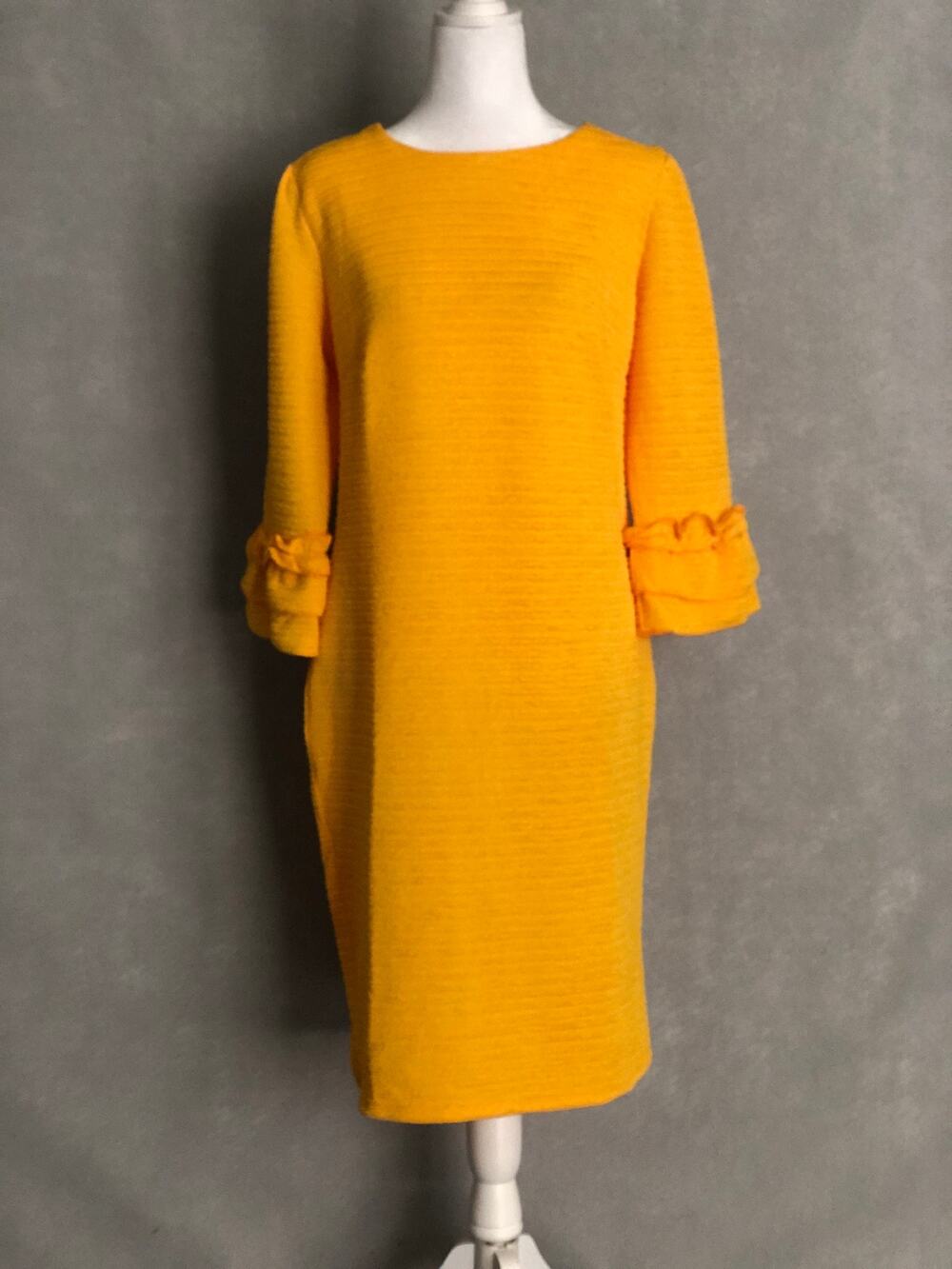 NY Collection Shift Dress Ruffle Cuff in Lemon Women's Petite Large NEW